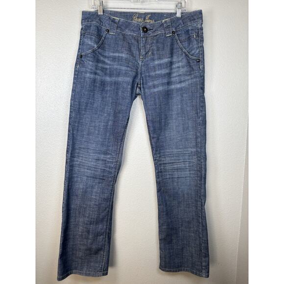 Guess Straight Leg Beaded Embellished Pockets Jeans Womens Size 34 Medium Wash - Picture 1 of 10